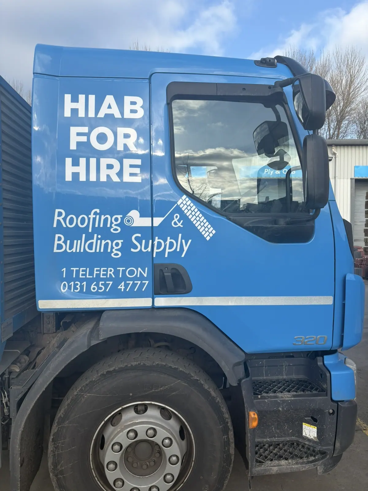 Hiab for hire on the cab door