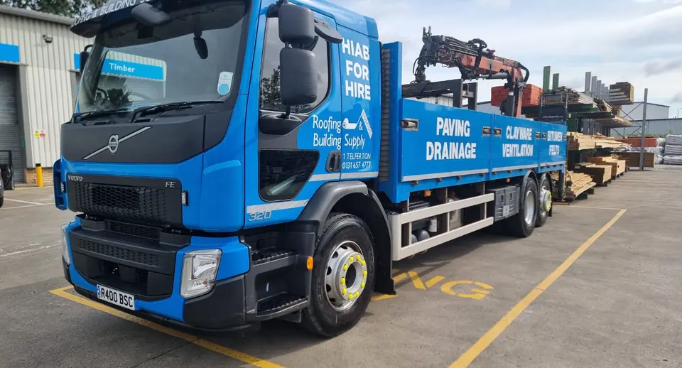 Our Hiab for hire lorry in the yard