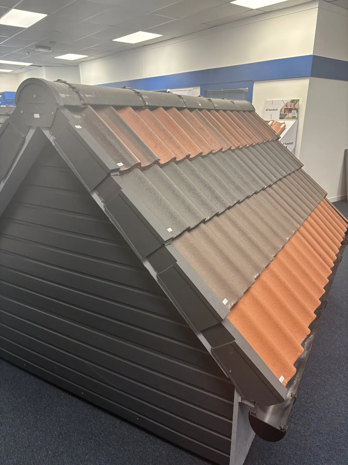 Roof tile display in the showroom