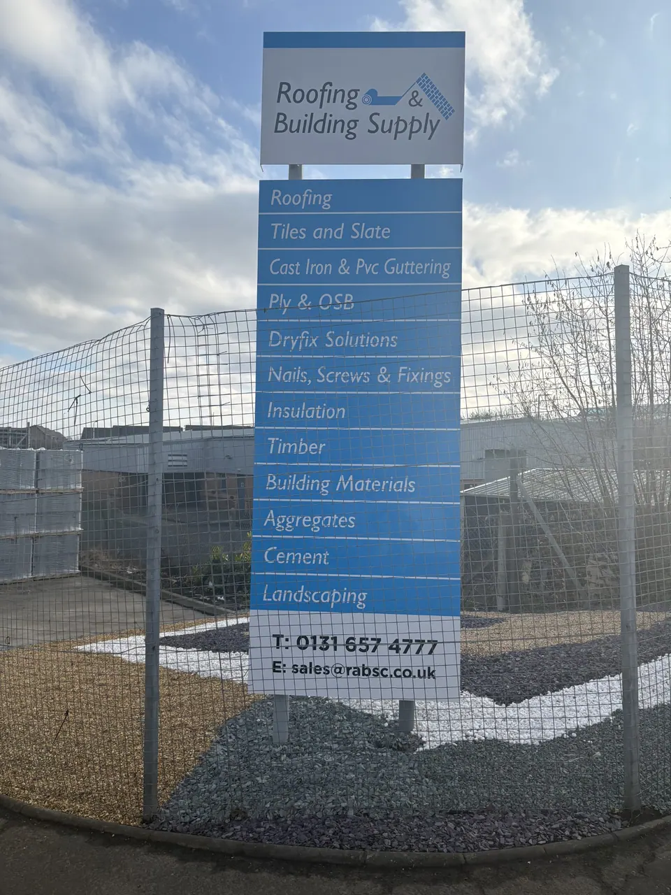 Roofing & Building Supply sign at the Telferton depot