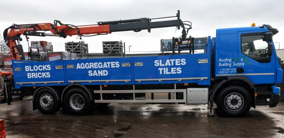 Roofing & Building Supply Hiab lorry loaded with materials